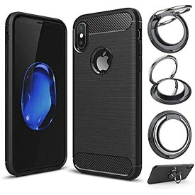 【スマホリングスタンド付】【GTO】iPhone XR 6.1 inch ケース カバー 炭素繊維 TPU シリコン素材を使用した ケース 保護バンパー アンチグレア素材を使用した耐水、防指紋、散熱加工の超薄型、スタイリッシュバンパーケース ブラック