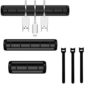 MITUKE ケーブルホルダー ケーブルクリップ シリコンベース ケーブル USBデータケーブル マウスライン キーボードライン 充電ケーブル ヘッドフォンケーブルの整理に適し 片づけ 高品質3M両面テープ結束バンド3本入れ (黒, 3 5 7穴)