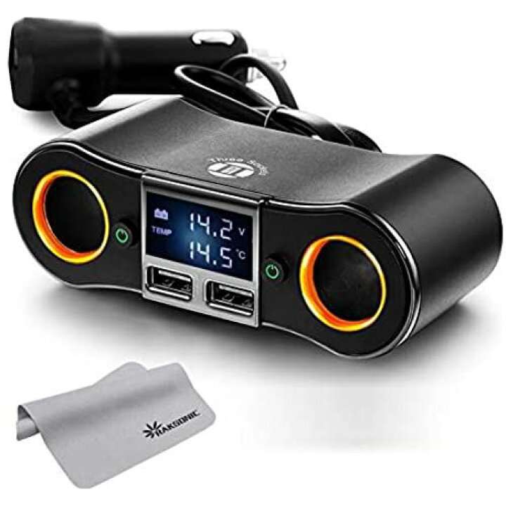 楽天市場 Raksonic 進化版 シガーソケット 車用増設ソケット 分配器 2連 車載充電器 電源ソケット 2usbポート Led発光絞り 最大80w 電圧 温度測定 独立スイッチ付き Dc12 24v車対応 Moaセレクト