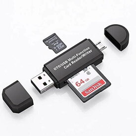 SDメモリー カードリーダー USBマルチカードリーダー 多機能 OTG SD/Micro SDカード両対応Micro usb/USB接続 Windows/New Macbook/Huawei/Xperia/ASUS/Samsung/Androidなどの機種に対応 (USB2.0端子とMicro USB端子, ブラック)