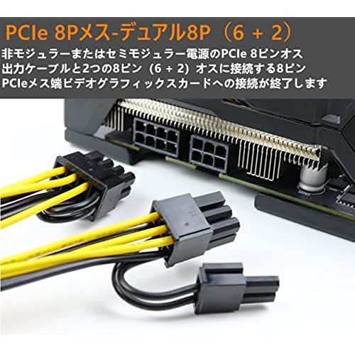 GPU VGA PCIe 8ピンメスからデュアル2X8ピン（6 + 2）電源ケーブル 20cmスプリッタPCI Express  グラフィックカードコネクタ PC 電源ケーブル グラフィックカード用ワイヤーCPUモレックス 電源アダプターYスプリッター延長ケーブル7.9インチ  電源ケーブル 2個セット 