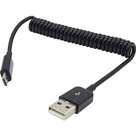 オーディオファン microUSBケーブル 充電・転送対応 USB2.0 カールコード タイプ A オス - マイクロB オス ブラック 約9cm 伸長時約 30cm 1本