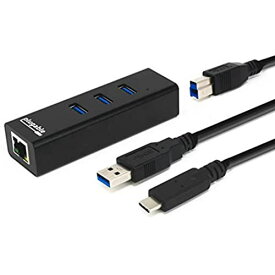 Plugable USB 3.0 ハブ バスパワー 3ポート 有線 LANイーサネット USB-C 対応 Windows macOS Linux ChromeOS 互換（USB-C ケーブル、USB Type-A ケーブル付）