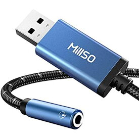 USB オーディオ 変換アダプタ MillSO 高耐久ナイロン編み製 ドライバ不要 外付け サウンドカード USBポート-4極（TRRS）ステレオミニジャック USB オーディオインターフェース PC/PS4/PS5、Windows Vista/XP、Linux、Mac OS/X、Chrome OS、Unix等対応 ナイロン編み（30CM）