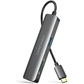 USB Cハブ, CableCreation マルチポートUSB-C変換アダプタ 5-in-1 (Thunderbolt 3) HDMI 4K, 2×USB 3.0, SD / Micro SDカードリーダー MacBook Pro / Air, iPad Pro, Surface Book 2, XPS, Pixelbook等に適用アルミ
