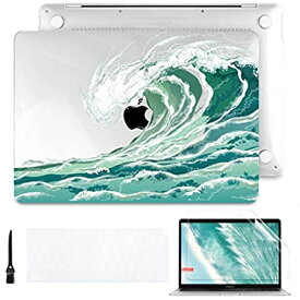 Batianda MacBook Air 13 ケース 2020 (M1 A2337/A2179)対応 薄型 軽量 衝撃吸収 ハードケース + 日本語 キーボードカバー + 保護イルム New MacBook Air 13 インチ Retina & Touch ID対応, 緑の波