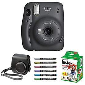 [セット品]富士フイルム instax mini 11 チャコールグレイ FUJIFILM インスタックスミニ インスタントカメラ チェキ＆専用ケース＆フィルム20枚＆デコペン ケース・フィルム・ペンセット