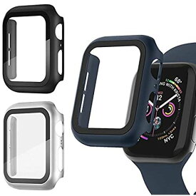 【3枚入り】 WASPO コンパチブル iWatchケース 44mm 高感度強化フィルム付き アップルウォッチカバー PC 全面保護 Apple Watchケース(44mm Series 44mm Series SE/6/5/4 ブラック+ブルー+シルバー