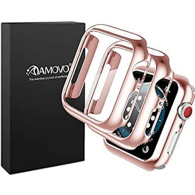 【マット仕上げの2020改良モデル】AMOVO Apple Watch 用 44mm ケース Series4/Series5/Series6/SeriesSE 専用 液晶全面保護カバー Apple Watch 用 ... Series4/Series5/Series6/SeriesSE 44mm マットのローズゴール枠2個入り