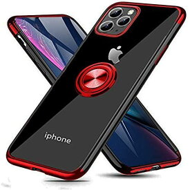 iPhone 11 PRO ケース リング付き クリア 透明 TPU 耐衝撃 車載ホルダー対応 スタンド機能 防塵 薄型 軽量 落下防止 高級感 一体型 変形防止 全面保護カバー レッド