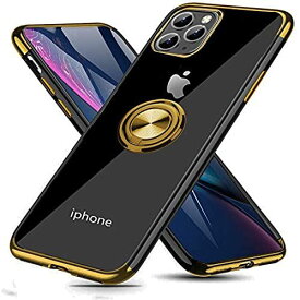 iPhone 11 PRO ケース リング付き クリア 透明 TPU 耐衝撃 車載ホルダー対応 スタンド機能 防塵 薄型 軽量 落下防止 高級感 一体型 変形防止 全面保護カバー ゴールド