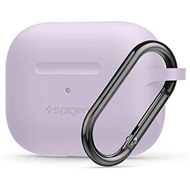 【Spigen】 Apple AirPods Pro ケース カラビナ リング 付き シンプル シリコン 収納ケース 軽量 キズ防止 防塵 衝撃 吸収 ワイヤレス充電 対応 エアポッズ プロ カバー シュピゲン ラベンダー