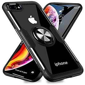 iPhone 6 Plusケース/iPhone6s Plus ケース クリア リング付き 9H背面強化ガラス スタンド機能 360回転 車載ホルダー対応 ストラップホルダー付き 高級感 一体型 変形防止保護ケース ... iphone6 Plus/iphone6s Plus通用 ブラック