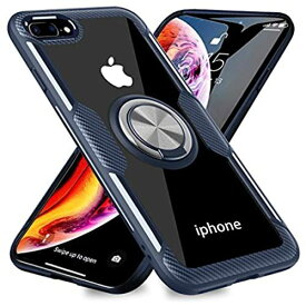 iPhone 6 Plusケース/iPhone6s Plus ケース クリア リング付き 9H背面強化ガラス スタンド機能 360回転 車載ホルダー対応 ストラップホルダー付き 高級感 一体型 変形防止保護ケース ... iphone6 Plus/iphone6s Plus通用 ブルー