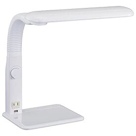 オーム電機 LED学習スタンド 調光 左右利き用 USBポート付 ホワイト