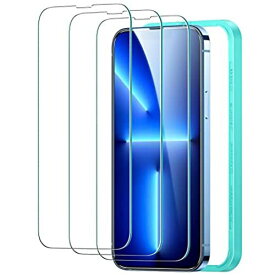 ESR iPhone 13 Pro Max フィルム 液晶保護 強化ガラス 簡単貼り付けガイド枠付属 丈夫 透明 指紋防止 6.7インチ 3枚入り