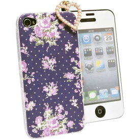 iPhone4s/4 ケース 京包美 花柄 ブーケ紫 気泡カット 液晶保護フィルム イヤホンジャック 3点セット