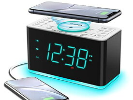 ワイヤレス充電目覚まし時計 iPhone対応 時計、FMラジオ、デジタル時計、