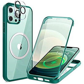 HAUTRKBG iPhone 12 Pro 用 ケース クリア 両面強化ガラス 360°全面保護 [MagSafe対応] [カメラフイルムを贈] [100％画面感度] マグセーフ ワイヤレス充電対応 米軍MIL規格取得 ... 緑