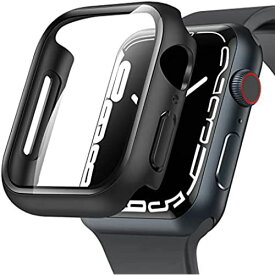 NIMASO 対応 Apple Watch Series 7 45mm 用 ケース 対応 アップルウォッチ7 45mm apple watch7ケース 保護カバー ガラスフィルム 一体型 PC素材全面保護（ブラック）