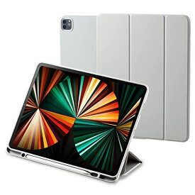 エレコム iPad Pro 12.9 (第5世代/2021年) ケース TPU素材 レザーケース 手帳型 スタンド (2アングル) Apple Pencil収納 ペンスタンド オートスリープ/ウェイク 対応 抗菌 グレー