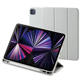 エレコム iPad Pro 11 (第3世代/2021年)(第2世代/2020年) ケース TPU素材 レザーケース 手帳型 スタンド (2アングル) Apple Pencil収納 ペンスタンド オートスリープ/ウェイク グレー