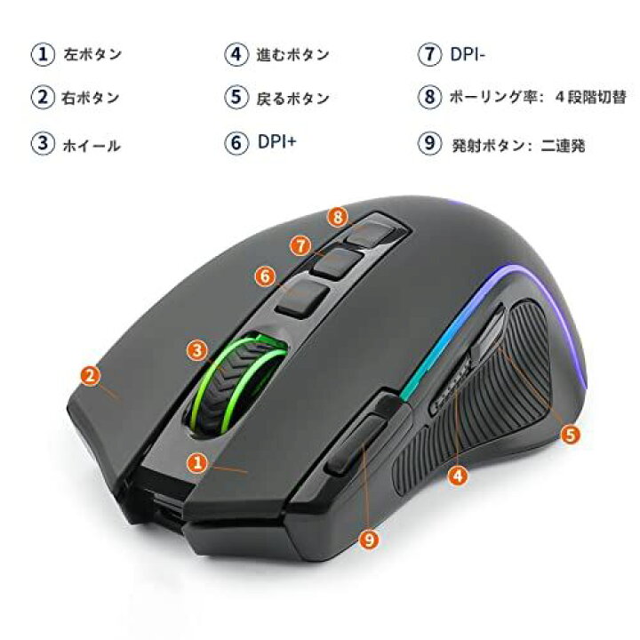 楽天市場】e元素2.4Gワイヤレスゲーミングマウス RGBバックライト付き 