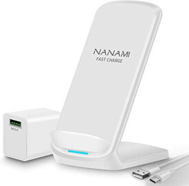 NANAMI ワイヤレス急速充電器 (QC3.0 急速充電器付き) USB Type-C端子 置くだけ充電器 セット (Qi/PSE認証済み) iPhone 13/13 Pro/13 Mini/12/12 ... White