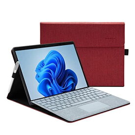 Omnpak Microsoft Surface Pro 8 2021 ケース 専用 保護カバー 表面内蔵保護カバー 多視角 スタンド ケース キーボードを収納可能軽量 薄型 ペンホルダー付き PU スマート カバー レッド