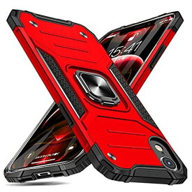 iPhone XR ケース リング付き 衝撃吸収 耐衝撃 落下防止 米国軍事MIL標準取得 スタンド機能 PC+TPU 二重構造 防塵 薄型 軽量 一体型 360度回転 全面保護カバー アイフォンケース 赤