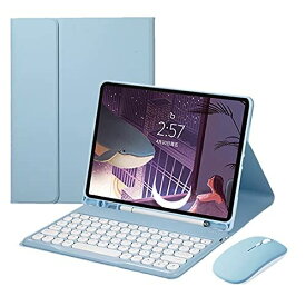 マウス付き iPad Air4 Air5 キーボードケースペンシルホルダー 薄型 分離式 Bluetooth キーボード 丸いキー iPad Air 10.9インチ 第4/5世代保護カバー Apple Pencil収納 人気 スマートキーボード スリム (iPad Air4/Air5, ブルー)