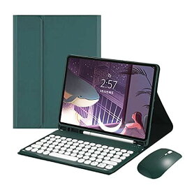 マウス付き iPad Pro11キーボードケース 2021年 第3世代 2020年 第2世代 &2018年 第1世代 薄型 ペンシルホルダー 分離式 丸いキーキャップ ワイヤレスマウスとキーボードセット アップルペン収納 人気 スマートキーボード保護カバー スリムブルートゥース (iPadPro11, 深緑)