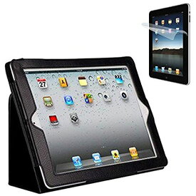 (Candy) 初代iPad 第1世代 [お得な専用ケース&液晶フィルムセット] 初代iPad 第1世代 初代アイパッド 初代アイパット 専用 カバーケース 高級PUレザータイプ本体保護カバー スタンド機能付き ... ブラック
