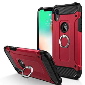 GTUJWN iPhone XR ケース リング付き 耐衝撃スマホカバー 全面保護 米軍MIL規格 PC スタンド機能 TPUバンパー レンズ保護 衝撃防止 薄型 アイフォンXR ケース おしゃれ 軽量 黄変防止 レッド