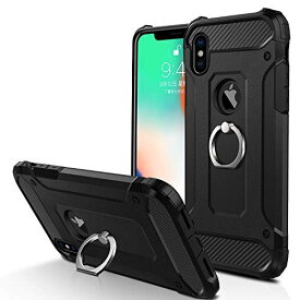 GTUJWN iPhone Xs/iPhone X ケース リング付き 耐衝撃スマホカバー 全面保護 米軍MIL規格 PC スタンド機能 TPUバンパー レンズ保護 衝撃防止 薄型 アイフォンXs ケース おしゃれ 軽量 ... ブラック