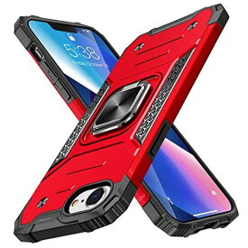 PNEWQN iPhone 7 ケース/iPhone 8 ケース//iPhone SE ケース 第2世代【2020年新型】リング付き 4.7 インチ 耐衝撃 シリコン 薄型 スタンド機能 車載ホルダー対応 二重構造 ... iPhone 7/8/SE(第2世代） レッド