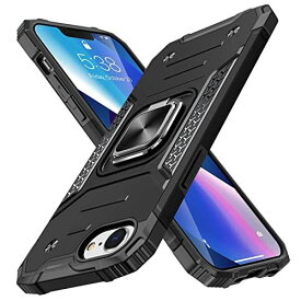 PNEWQN iPhone 7 ケース/iPhone 8 ケース//iPhone SE ケース 第2世代【2020年新型】リング付き 4.7 インチ 耐衝撃 シリコン 薄型 スタンド機能 車載ホルダー対応 二重構造 ... iPhone 7/8/SE(第2世代） ブラック