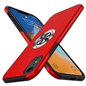 【WYEPXOL】 iPhone XR ケースリング付き 耐衝撃 tpu pc 二重構造 全面保護 一体型スマホケース アイフォンxr ケース 衝撃吸収 シリコン 360°回転 スタンド機能 軽量 薄型 車載ホルダー対応 ... レッド