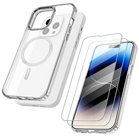 Skycase iPhone 14 Proケース クリア TPU素材 [MagSafe対応] ワイヤレス充電対応 [ガラスフィルム*2枚を贈] 超薄型 軽量 耐衝撃 すり傷防止 黄変防止 滑り止め レンズ保護 全透明 iPhone14 Pro(6.1インチ) ブラック