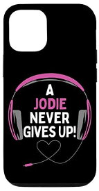 iPhone 12/12 Pro ゲーム用引用句「A Jodie Never Gives Up」ヘッドセット パーソナライズ スマホケース