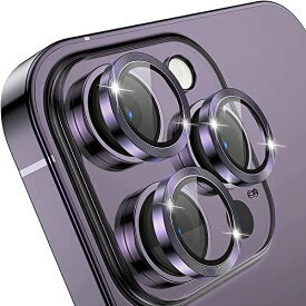 iPhone 14 Pro Max/iPhone 14 Pro カメラ レンズ保護フィルム アイフォン 14 Pro Max/iPhone 14 Pro用カメラフィルム ケースに干渉しない アルミ合金+ガラス素材 ... パープル