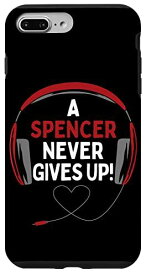 iPhone 7 Plus/8 Plus ゲーム用引用句「A Spencer Never Gives Up」ヘッドセット パーソナライズ スマホケース