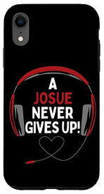 iPhone XR ゲーム用引用句「A Josue Never Gives Up」ヘッドセット パーソナライズ スマホケース