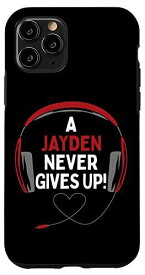 iPhone 11 Pro ゲーム用引用句「A Jayden Never Gives Up」ヘッドセット パーソナライズ スマホケース