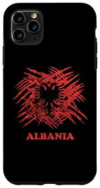 iPhone 11 Pro Max アルバニア国旗の紋章 鳥 ダメージ加工 爪 レッド ブラック グラフィック スマホケース