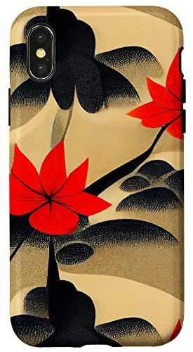 iPhone X XS 伝統的な和柄の桜の着物スタイル スマホケース