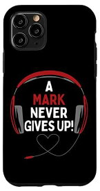 iPhone 11 Pro ゲーム用引用句「A Mark Never Gives Up」ヘッドセット パーソナライズ スマホケース