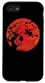 iPhone SE (2020) / 7 / 8 ハロウィン 赤い月 不気味な魔女のフクロウ コウモリ グランジ レトロ スマホケース