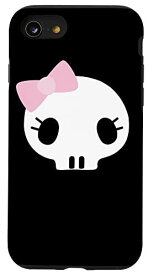 iPhone SE (2020) / 7 / 8 かわいい頭蓋骨ピンクの髪の弓アニメカワイイオタクレトロヴィンテージ スマホケース