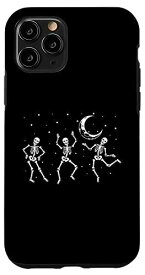 iPhone 11 Pro かわいい踊るスケルトン レトロな月と星のハロウィンコスチューム スマホケース
